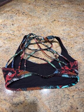 lululemon athletica Black Sports Bra with Multicolor Floral Straps